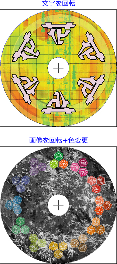 文字を回転、画像を回転した見本