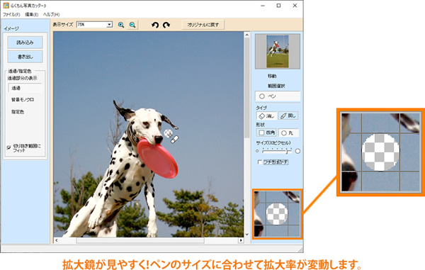 拡大鏡が見やすく!ペンのサイズに合わせて拡大鏡が変動します。
